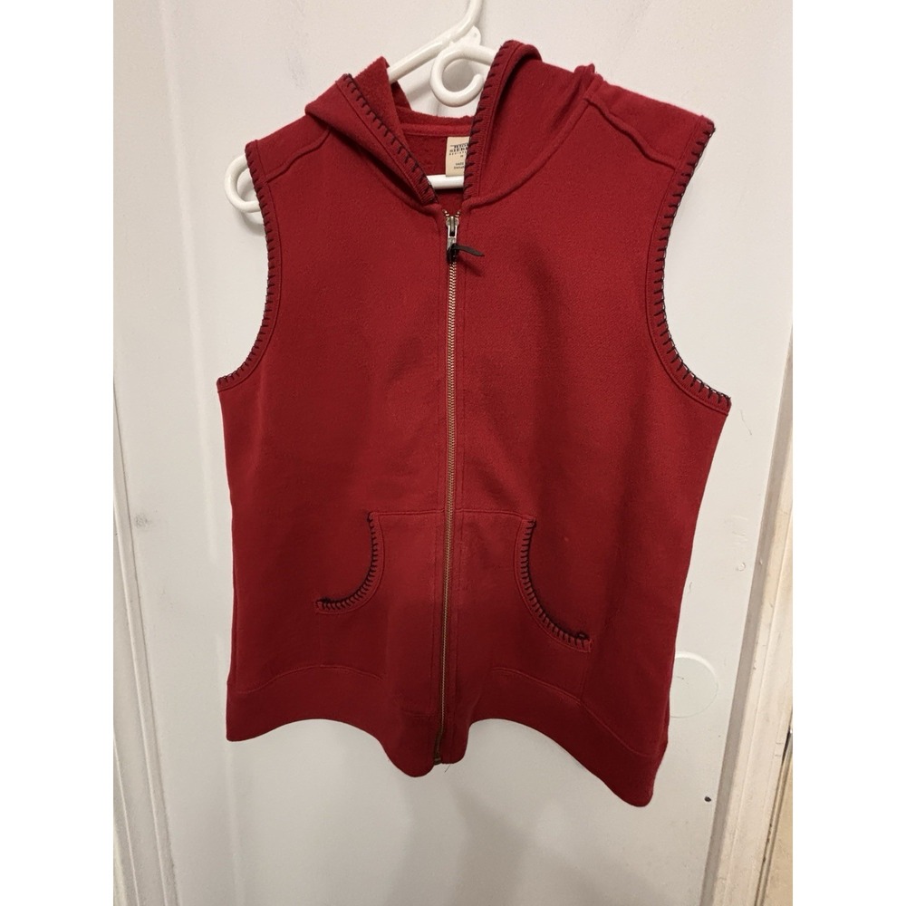 High Sierra M Burgundy Sleeveless Hoodie Zipper 42x23 Stitch Border Minimalist